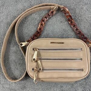 Rampage Crossbody Purse Small Beige Plastic Chain 3 Faux zip Front Accent Y2K